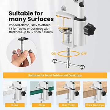 HyperX Quadcast S Mic Boom Arm - Adjustable White Stand Compatible With HyperX Quadcast Microphone By YUZUHOME