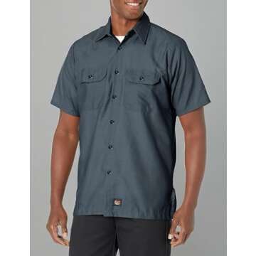 Red Kap Men's Solid Rip Stop Shirt, Charcoal, Short Sleeve 2X-Large