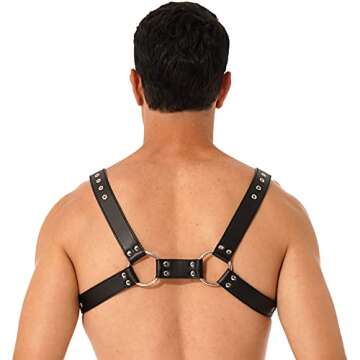 YiZYiF Men's Adjustable Leather Body Chest Harness Belt Clubwear with Fancy Buckles Stage Black One Size