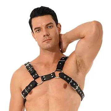 YiZYiF Men's Adjustable Leather Body Chest Harness Belt Clubwear with Fancy Buckles Stage Black One Size
