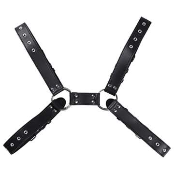 YiZYiF Men's Adjustable Leather Body Chest Harness Belt Clubwear with Fancy Buckles Stage Black One Size