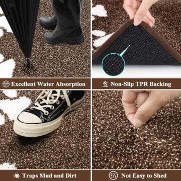 Vaukki Indoor Doormat Entryway Door Mat, Non Slip Absorbent Mud Trapper Mats, Low-Profile Inside Floor Mats, Soft Washable Large Mats Door Carpet for Entryway (Khaki, 5'x7')