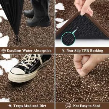 Vaukki Indoor Doormat Entryway Door Mat, Non Slip Absorbent Mud Trapper Mats, Low-Profile Inside Floor Mats, Soft Washable Large Mats Door Carpet for Entryway (Khaki, 5'x7')