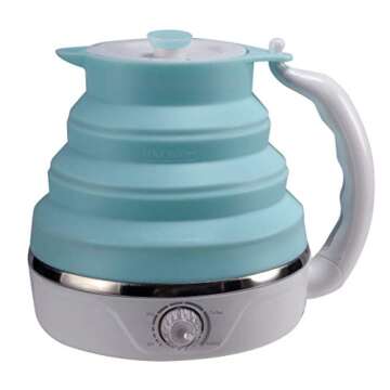Travel Kettle, Silicone Foldable Electric Kettle,0.6 Liter, Adjustable control（110V）, Blue