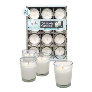 Hyoola White Votive Candles in Glass - Pack of 24 Votive Candle - 12 Hour Burn Time - Unscented Votive Candles - European Made Glass Votives