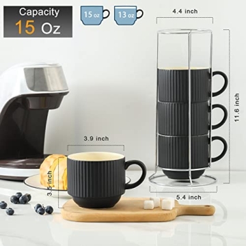 Stylish Hasense Coffee Mug Set - Stackable, Dishwasher Safe