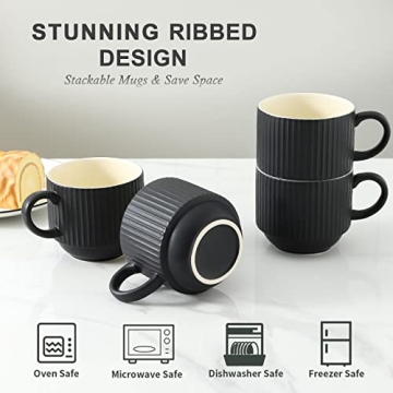 Stylish Hasense Coffee Mug Set - Stackable, Dishwasher Safe