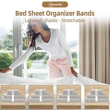 Bed Sheet Organizer Bands - Sheet Keepers for Organizing,Elastic Sheet Storage Organizer for Linen C...