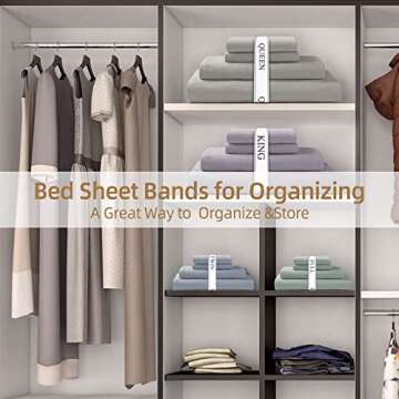 Bed Sheet Organizer Bands - Sheet Keepers for Organizing,Elastic Sheet Storage Organizer for Linen Closet - Sheet Linen Labels for Bedding Sets-Bed Bands Sheet Storage for Organization