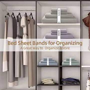 Bed Sheet Organizer Bands - Sheet Keepers for Organizing,Elastic Sheet Storage Organizer for Linen Closet - Sheet Linen Labels for Bedding Sets-Bed Bands Sheet Storage for Organization