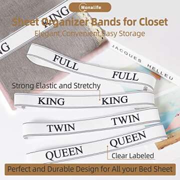 Bed Sheet Organizer Bands - Sheet Keepers for Organizing,Elastic Sheet Storage Organizer for Linen Closet - Sheet Linen Labels for Bedding Sets-Bed Bands Sheet Storage for Organization