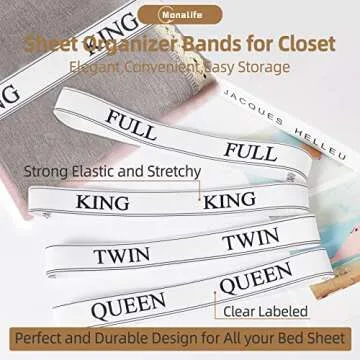 Bed Sheet Organizer Bands - Sheet Keepers for Organizing,Elastic Sheet Storage Organizer for Linen Closet - Sheet Linen Labels for Bedding Sets-Bed Bands Sheet Storage for Organization