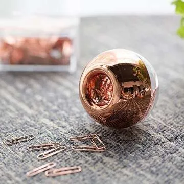 Luxury Rose Gold Paper Clips in Magnetic Holder, 100 Count