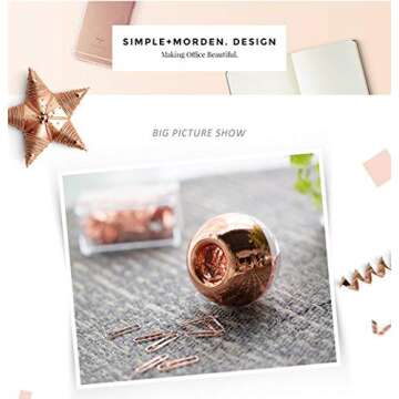 Luxury Rose Gold Paper Clips in Magnetic Holder, 100 Count