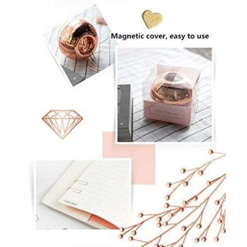 Luxury Rose Gold Paper Clips in Magnetic Holder, 100 Count