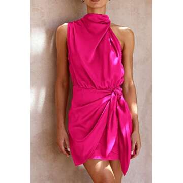 PRETTYGARDEN Women's Short Formal Satin Dress - Elegant Satin Design for Every Occasion (Rose Red, X...