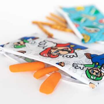 Bumkins Nintendo Reusable Snack Bags, for Kids School Lunch and for Adults Portion, Washable Fabric,...