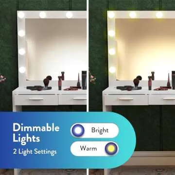 GentProd White Vanity Desk with Mirror and Lights, Makeup Vanity Desk with Lights - 7 Drawers of Storage, Includes Charging Station with 2 Outlets & 2 USB Ports | Custom Wall Mount Lights & Tools