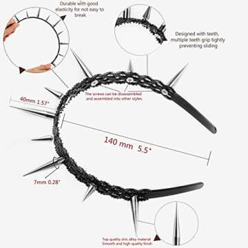 Spiked headband, Gothic Spiky Tiara for Women, Goth Studded Crown, cosplay punk Costume Party Accessories (9 spikes)