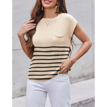 Zeagoo Womens Sweater Vest Fall 2024 Loose Fit Cape Sleeve Knit Ribbed Tank Tops with Front Pocket B...