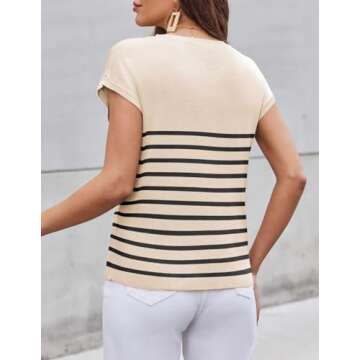 Zeagoo Womens Sweater Vest Fall 2024 Loose Fit Cape Sleeve Knit Ribbed Tank Tops with Front Pocket Black Stripe M