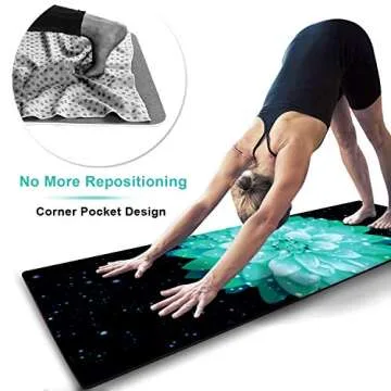 Heathyoga Non Slip Hot Yoga Towel, 100% Microfiber Non Slip Yoga Mat Towel for Hot Yoga, Pilates and Fitness, Exclusive Corner Pockets Design + Free Spray Bottle