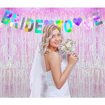 Pre-Strung Holographic Bride To Be Banner, Iridescent Bridal Shower Sign Hanging Party Decorations for Bachelorette Weekend, Engagement, Bridal Shower, Wedding Party Celebration