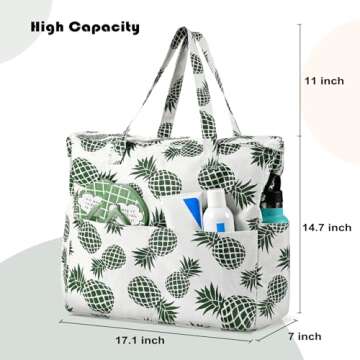 DOFOWORK Beach Bags for Women - Large Beach Bag Tote, Beach Tote with Wet Pocket, Waterproof Sandpro...