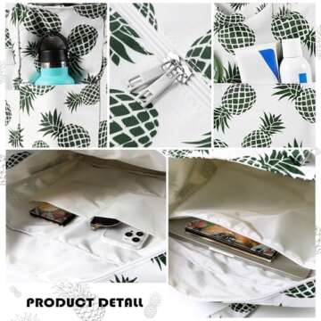 DOFOWORK Beach Bags for Women - Large Beach Bag Tote, Beach Tote with Wet Pocket, Waterproof Sandproof with Zipper for Beach/Pool Trip