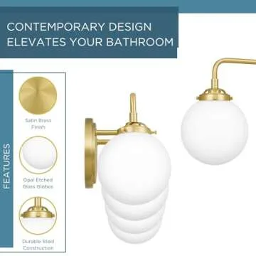 Quoizel Landry Contemporary Vanity Lights, 32 Inch 4-Light Satin Brass Bathroom Lighting Fixtures Ov...