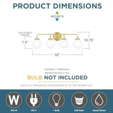 Quoizel Landry Contemporary Vanity Lights, 32 Inch 4-Light Satin Brass Bathroom Lighting Fixtures Over Mirror, Wall Mount Light for Bathroom, Kitchen or Hallway