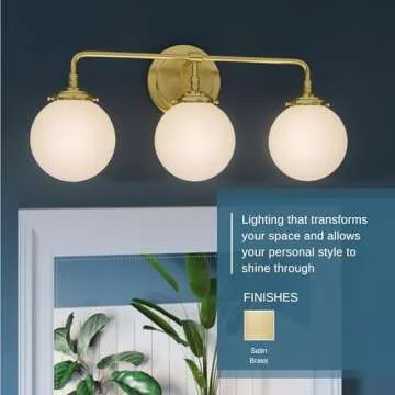 Quoizel Landry Contemporary Vanity Lights, 32 Inch 4-Light Satin Brass Bathroom Lighting Fixtures Over Mirror, Wall Mount Light for Bathroom, Kitchen or Hallway