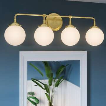 Quoizel Landry Contemporary Vanity Lights, 32 Inch 4-Light Satin Brass Bathroom Lighting Fixtures Over Mirror, Wall Mount Light for Bathroom, Kitchen or Hallway