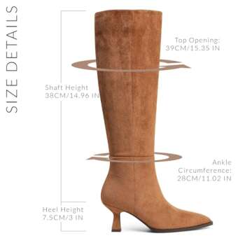 VOMIRA Knee High Boots for Women Suede Boots Pointy Toe Kitten Heels Wide Calf Boots 3 In High Heels Long Boots Brown Stiletto Boots Dress Tall Boots
