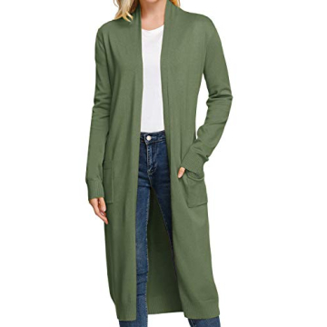 Plus Size Lightweight Maxi Knit Cardigan with Pocket(2XL,Dark Olive Green)