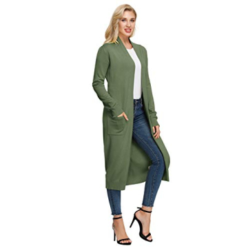 Plus Size Lightweight Maxi Knit Cardigan with Pocket(2XL,Dark Olive Green)
