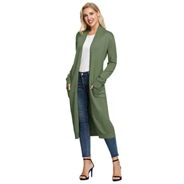 Plus Size Lightweight Maxi Knit Cardigan with Pocket(2XL,Dark Olive Green)