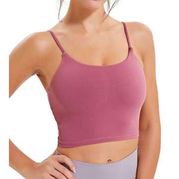 Arlumi Longline Camisole Crop Womens Tank Tops Wireless Seamless Sport Bra Yoga Workout Shirt for Teen Girl Rose Red L