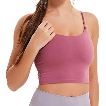 Arlumi Longline Camisole Crop Womens Tank Tops Wireless Seamless Sport Bra Yoga Workout Shirt for Teen Girl Rose Red L