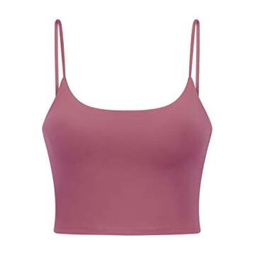 Arlumi Longline Camisole Crop Womens Tank Tops Wireless Seamless Sport Bra Yoga Workout Shirt for Teen Girl Rose Red L
