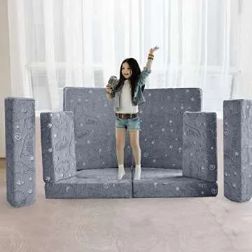 MeMoreCool 10-Piece Kids Couch, Modular Kids Sofa for Playroom, Fold Out Play Couch for Girl Boy, Gl...