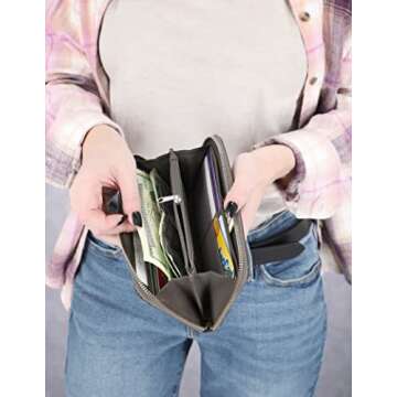 Timberland Leather RFID Zip Around Wallet Clutch with Wristlet Strap, Castlerock (Nubuck)