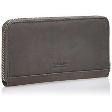 Timberland Leather RFID Zip Around Wallet Clutch with Wristlet Strap, Castlerock (Nubuck)