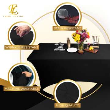 Luxury 6ft Black Spandex Tablecloth for Events