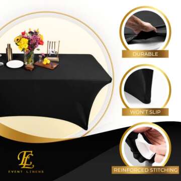 Luxury 6ft Black Spandex Tablecloth for Events