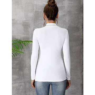 MANGDIUP Women's Mock Turtleneck Long Sleeve Pullover Tops Slim Fit Basic T-Shirts (White, Small)