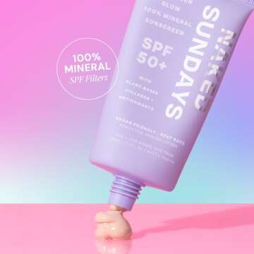 Naked Sundays SPF50+ 100% Mineral Glow Sunscreen, Daily Hydrating Facial Moisturizer & Primer with Zinc Oxide & Vegan Collagen, Sheer Tint, Broad Spectrum SPF Mineral Lotion (50ml)