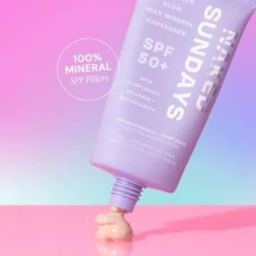 Naked Sundays SPF50+ 100% Mineral Glow Sunscreen, Daily Hydrating Facial Moisturizer & Primer with Zinc Oxide & Vegan Collagen, Sheer Tint, Broad Spectrum SPF Mineral Lotion (50ml)