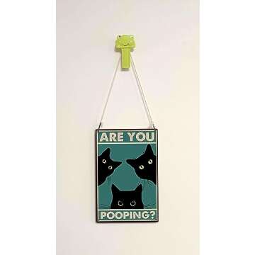 Funny Black Cat Wall Art - "Are You Pooping?" Vintage Bathroom Decor Poster - Retro Gothic Home Deco...