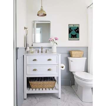 Funny Black Cat Wall Art - "Are You Pooping?" Vintage Bathroom Decor Poster - Retro Gothic Home Decor for Apartment or House, 8 x 12 Inch (918)